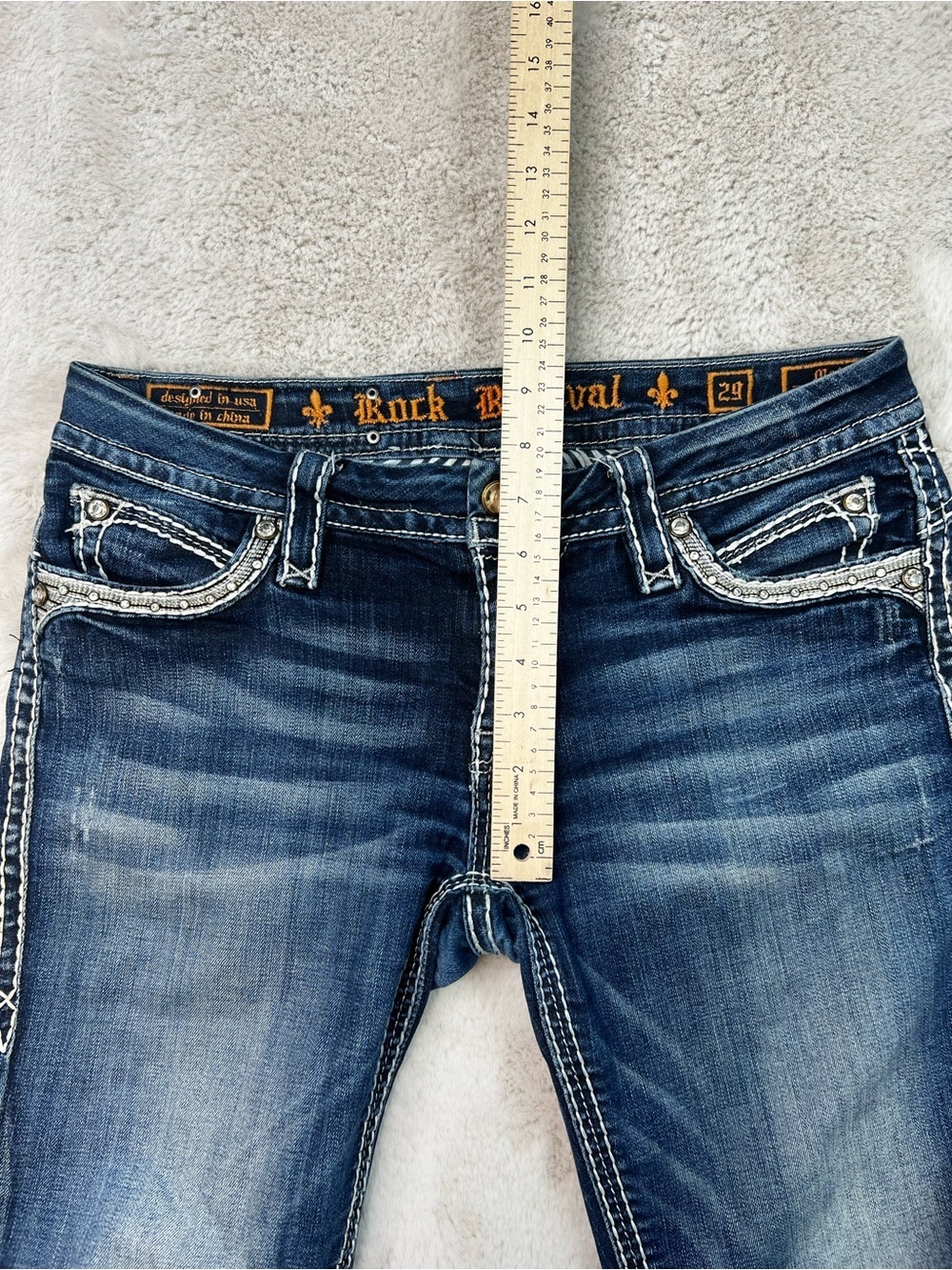 Rock Revival Jeans Low Rise Mei Ankle Skinny Size 29 Fit Dark Wash Blue Bling - Picture 8 of 13